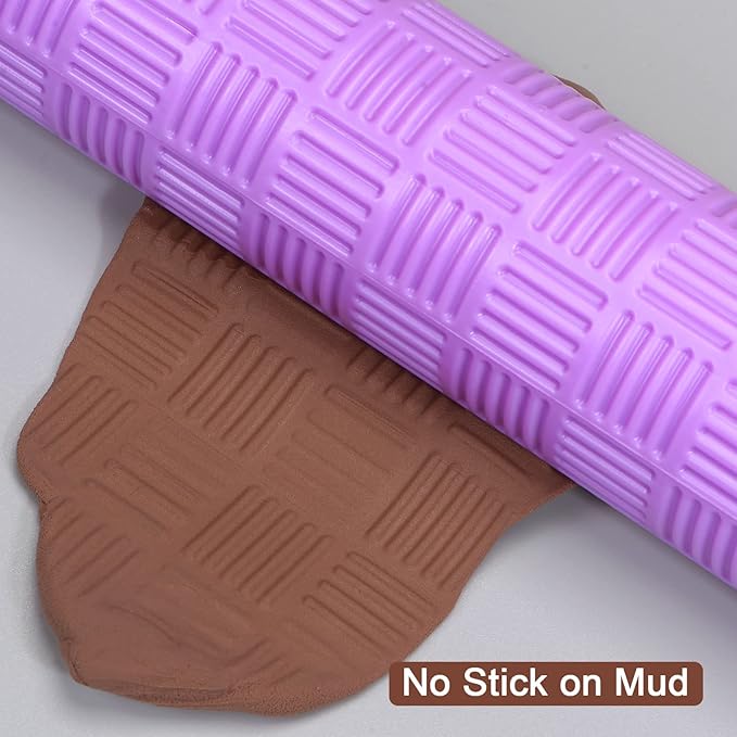 HARFINGTON Pattern Embossed Rolling Pin 14.57" x 1.97" Strip 3D Pattern PP Plastic Non-Stick Embossing Textured Rolling Pins for Baking Cookie Fondant Pastry Clay Dough, Purple