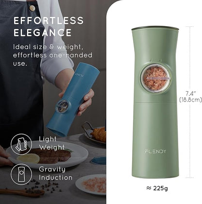 Flendy Gravity Electric Salt and Pepper Grinder Set Rechargeable, Automatic Salt and Pepper Grinder Set with USB C Charging Base, Gravity Salt and Pepper Shakers Set Electric