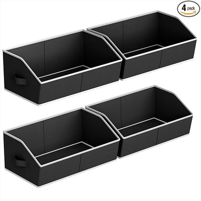 Homsorout Storage Bins for Shelves - Large Trapezoid Closet Shelf Organizer, Fabric Organization Bins with Handles, Storage Baskets for Clothes, Towel, Blanket, 4 Pack, Black by Homsorout