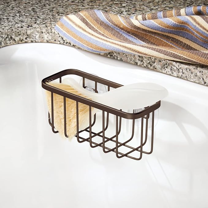 iDesign Gia Sink Suction Holder for Sponges, Scrubbers, Soap in Kitchen, Bathroom, Bathtubs, 5.75" x 2.25" x 2.5" - Bronze - Image 6