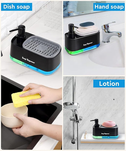 5-in-1 Kitchen Soap Dispenser Set with Sponge Holder - Dual Hand & Dish Soap Pump Dispenser for Sink Countertop with 2-Packs Natural Loofah Dish Sponge Dishwashing Scrubber,Black - Image 5