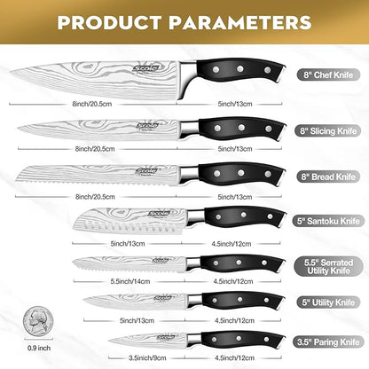 SCOLE® Chef Knife Ultra Sharp Kitchen Knife Set 7-Piece, Premium German 1.4116 Stainless Steel Chefs Knife Set, Ergonomic Handle Professional Full Tang Knives Set for Kitchen with Gift Box