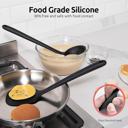Silicone Kitchen Cooking Utensil Set: U-Taste High Heat Resistant 13.6in Long Kitchen Gadgets, BPA Free Non Stick Rubber Cook Accessories For Stir Frying, Serving, Basting, Mixing (5 Pieces, Black) - Image 4