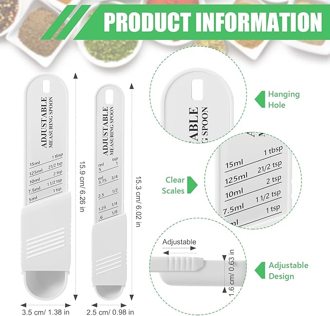 6 Pcs Adjustable Measuring Spoon Plastic Tablespoon and Teaspoon Set Baking Cooking Spoon Set for Chef Measuring Metering Kitchen Dry Liquid Ingredients Powder, 2 Sizes(White) - Image 2