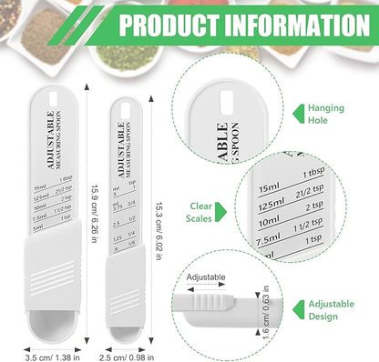 6 Pcs Adjustable Measuring Spoon Plastic Tablespoon and Teaspoon Set Baking Cooking Spoon Set for Chef Measuring Metering Kitchen Dry Liquid Ingredients Powder, 2 Sizes(White) - Image 2
