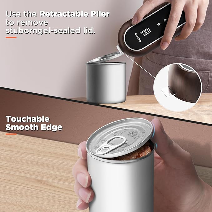 Canslab Turbo - Auto Shut Off Rechargeable Electric Can Openers - LED Battery Display USB Automatic Can Openerfor Kitchen for Seniors with Arthritis - One Touch Side Cut Can Opener Smooth Edge, Wood - Image 5