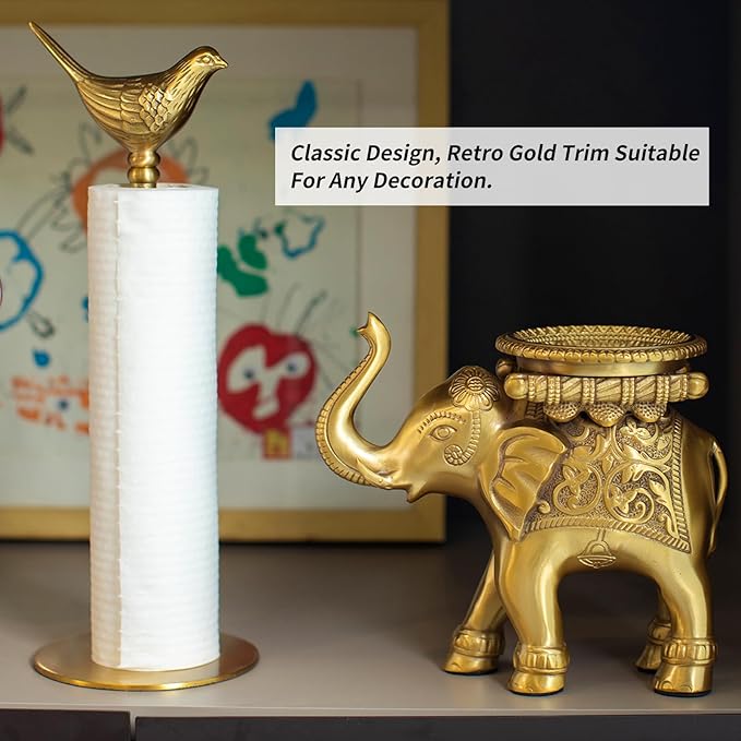 Luxurious Gold Paper Towel Holder Countertop, Brass Paper Towel Holder for Kitchen, Unique Gold Bird Decor - Sturdy, Durable, and Elegant Home Decor for Kitchen - Image 6