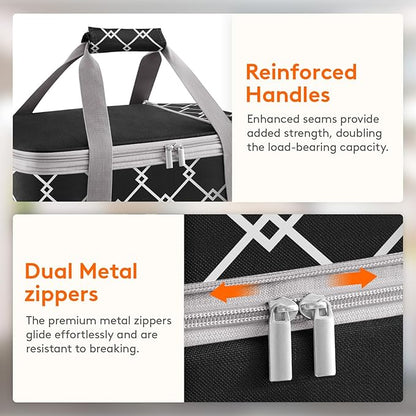 Lifewit Insulated Double Decker Casserole Carrier, Expandable Lasagna Lugger Tote Bag for Hot or Cold Food, Fits 9" x 13" Baking Dish for Potluck Parties, Picnic and Cookouts, Black-Geometric