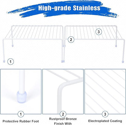 Medium (13.1 x 10.2 Inch) Cabinet Storage Shelf Rack, 6 Shelves, Kitchen Counter and Cabinet Shelf, Storage Rack Organizer for Kitchen, Fridge, Cabinet, Bathroom Cupboard & Pantry, White