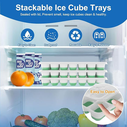 Ice Cube Tray with Lid, 3 Pack Silicone Easy-Release Ice Trays for Freezer, Stackable Ice Cube Molds for Drinks, Cocktails, Whiskey, Coffee - BPA-Free and Odor-Free,Ice Cube Trays for Freezer - Image 2