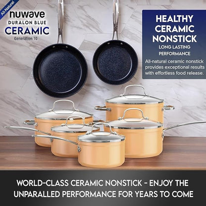 Nuwave Healthy Duralon Blue Ceramic Nonstick Cookware Set, Diamond Infused Scratch-Resistant, PFAS Free, Dishwasher & Oven Safe, Induction Ready & Evenly Heats, Tempered Glass Lids & Stay-Cool Handles - Image 8