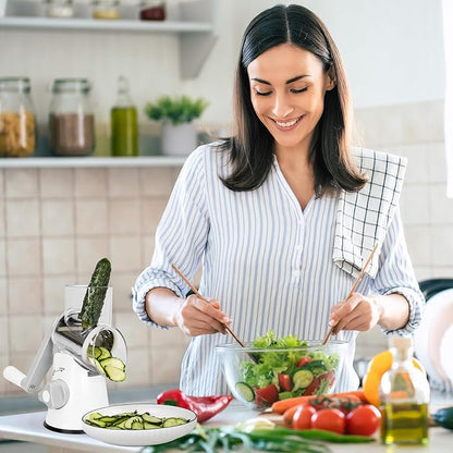 X Home Rotary Cheese Grater for Kitchen, Shredder with 3 Interchangeable Blades, Rotary Grater with Handle and Strong Suction Base, for Vegetables, Fruit, Nuts, Easy to Use and Clean, White - Image 8