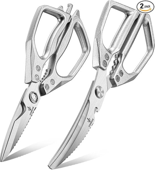 Heavy Duty Kitchen Shears for Bone Cutting, 2 Pack Ultra Sharp Poultry Scissors, Stainless Steel Kitchen Scissors for Chicken, Meat & Fish, Dishwasher Safe, Non-Slip Grip