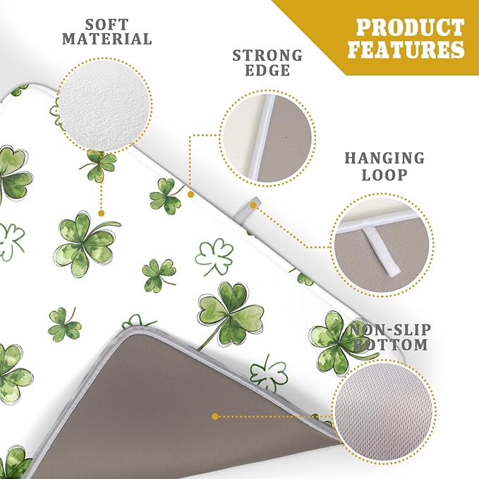 St Patricks Day Dish Drying Mat for Kitchen Counter Cute Shamrocks Holiday Microfiber Absorbent Dish Draining Reusable Washable Foldable Extra Large 18"x24" - Image 4