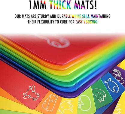 Cutting Board Mats Flexible Plastic Colored Mats with Food Icons, Fotouzy BPA-Free, Non-Porous, Anti-skid back and Dishwasher Safe, Set of 7 Rainbow - 7 Pieces - Image 2