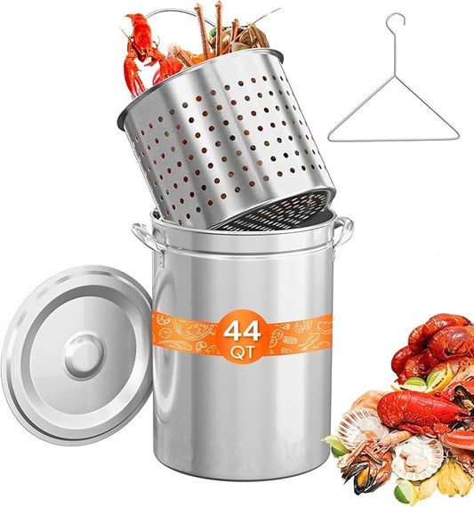 ROVSUN 44QT Stainless Steel Seafood Boil Pot with Strainer Basket, Lid & Hook, Versatile Stock Pot for Crab, Lobster, Shrimp Boiling, Heavy-Duty Turkey Fryer for Outdoor Cooking & Gatherings by ROVSUN