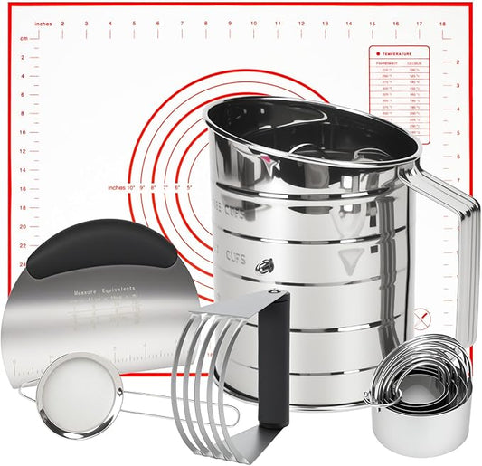 Baking Tool Kit: pastry cutter, flour sifter for baking, Bone-Shaped Biscuit Cutters, Dough Scraper,Baking Mat & Fine Mesh Strainer,Perfect for Making Cookies, Donuts & Pastries in Your Kitchen