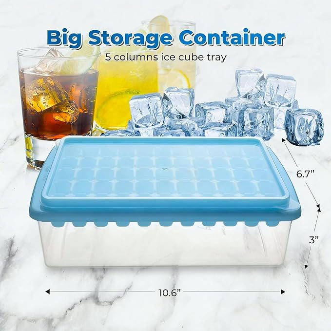 2Pack Ice Cube Tray with Lid and Bin for Freezer, Easy Release 55 Mini Ice Cube Tray with Cover, Storage Container, Scoop, Flexible Durable Plastic Nugget Ice Cube Mold & Bucket, BPA Free - Image 7