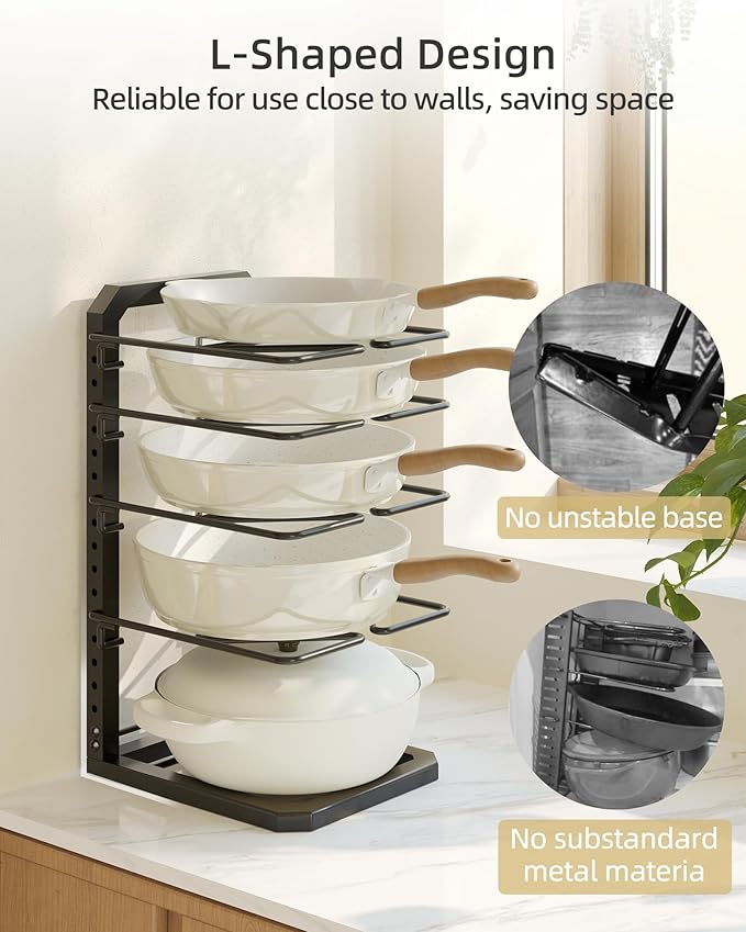 Pots and Pans Organizer under Cabinet, 5 Adjustable Tiers Heavy-Duty Pan Pot Organizer with 16.5" Height, Holds 55 LB - Cast Iron Skillets, Griddles, Shallow Cookware - Image 5