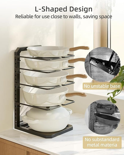 Pots and Pans Organizer under Cabinet, 5 Adjustable Tiers Heavy-Duty Pan Pot Organizer with 16.5" Height, Holds 55 LB - Cast Iron Skillets, Griddles, Shallow Cookware - Image 5