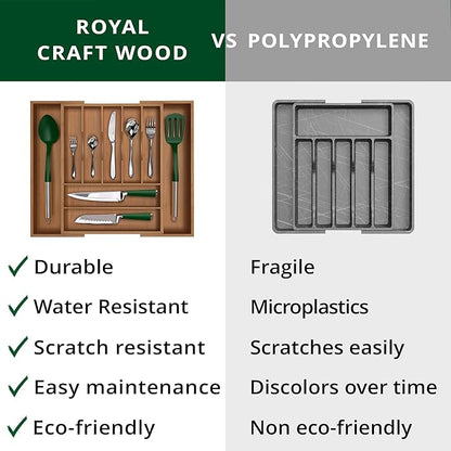 ROYAL CRAFT WOOD Luxury Bamboo Kitchen Drawer Organizer - Silverware Organizer - Utensil Holder and Cutlery Tray with Grooved Drawer Dividers for Flatware and Kitchen Utensils (9 Slot, Brown Bamboo) - Image 9