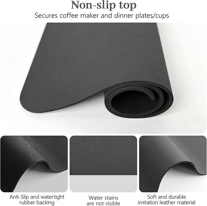 Bloss Coffee Bar Mat for Countertops, Grey Dish Drying Mat for Multiple Usage, Kitchen Counter Mat, Absorbent Hide Stain Rubber Backed Dish Drying Pad / 16.1"x24.1" - Image 7