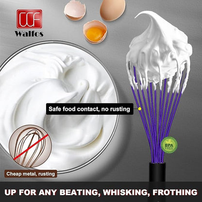 Walfos Whisk,7+9+11in Silicone Whisks for Cooking Non Scatch,Kitchen Whisk,BPA Free and Heat Resistant 480°F,Wisk Perfect for Frothing,Blending,Beating.Dishwasher Safe 3pcs Dark Purple - Image 6