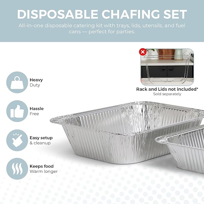 Alpha Living 6 Pack Refill Kit - Disposable Chafing Dish Buffet Set, Welded Body Food Warmers for Parties, Fuel Cans, Half Size Pans, Warming Trays - Image 3
