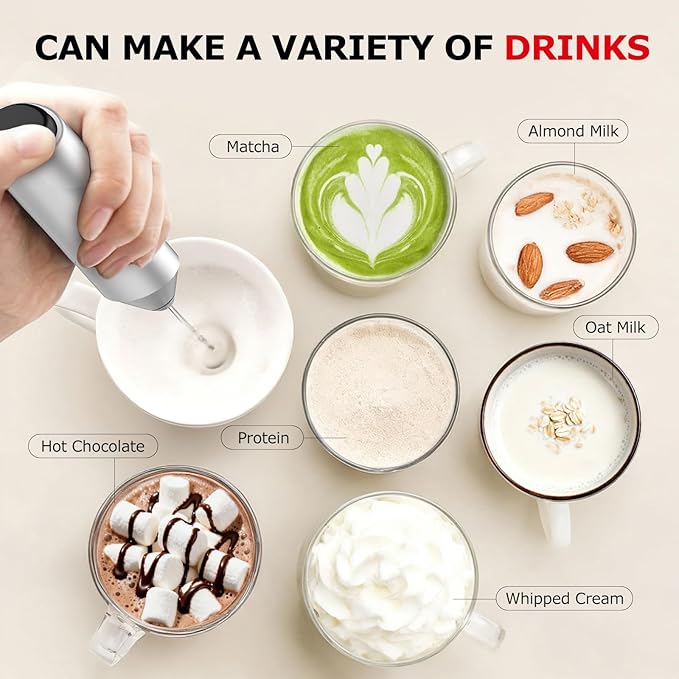 Bonsenkitchen Powerful Milk Frother with Stand for Coffee, Fast Handheld Drink Mixer with Stainless Steel Whisk, Battery Operated Hand Frother Stirrer Wand-Silver - Image 5