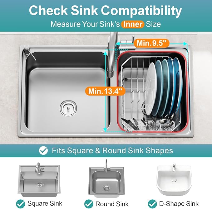 GSlife Mini in Sink Dish Drying Rack - Stainless Steel Small Dish Drainer for RV Kitchen Apartment Sink, 9.5" W x 13.4" L - Image 2