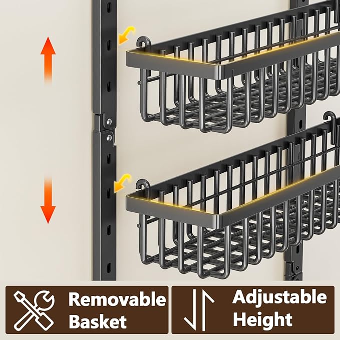POKIPO 9 Tier Over The Door Pantry Organizer, 2 in 1 Wall Mount or Hanging Spice Rack with Adjustable Deep Basket, Heavy-Duty Seasoning Organizer and Storage for Kitchen Cabinet Closet Bathroom - Image 4