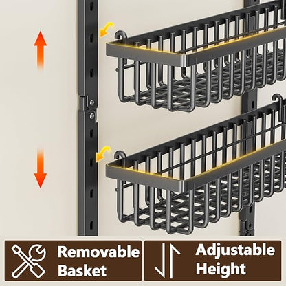 POKIPO 9 Tier Over The Door Pantry Organizer, 2 in 1 Wall Mount or Hanging Spice Rack with Adjustable Deep Basket, Heavy-Duty Seasoning Organizer and Storage for Kitchen Cabinet Closet Bathroom - Image 4