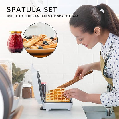 Wooden Spatula for Cooking Set of 2 – 11 Inch Teak Wood Spatula with Thin Edge for Flipping – Flat Wooden Spatulas for Nonstick Pans – Sturdy Wood Cooking Utensils for Daily Use