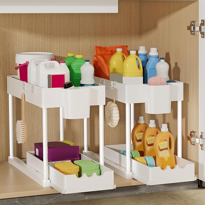 2 Pack Under Sink Organizers and Storage, 2-Tier Sliding Cabinet Organizer Drawer for Bathroom and Kitchen – Multi-Purpose Cabinet Organizer with Easy Pull-Out Design (White) - Image 6