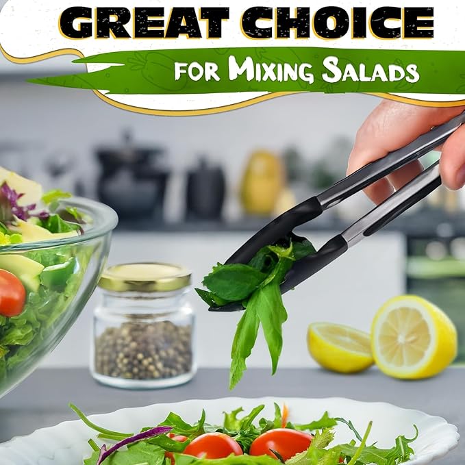 Kitchen Tongs Set of 3-7/9/12" Silicone Tipped Tongs for Cooking with Stainless Steel Build for Heat Resistant Handling, Non Stick & Easy-Lock Storage – Versatile Set for Meat Flipping & Salad Prep - Image 6