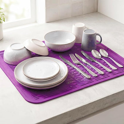 MicoYang Silicone Dish Drying Mat for Multiple Usage,Easy clean,Eco-friendly,Heat-resistant Silicone Mat for Kitchen Counter or Sink,Refrigerator or Drawer Liner Purple XL 18 inches x 16 inches - Image 6