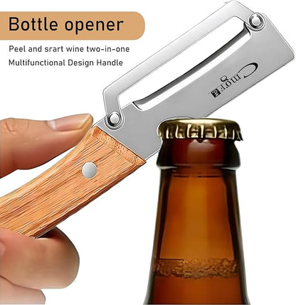 Multifunctional Vegetable Peeler, Wooden Handle & Bottle Opener Stainless Steel Potato Peeler, Kitchen Peeler for Fruits and veggies(Left hand)