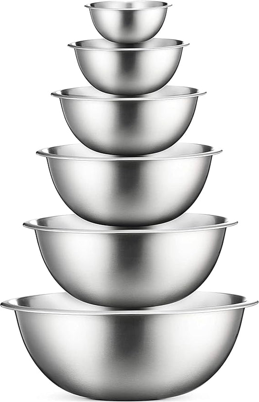 FineDine Stainless Steel Mixing Bowls Set, Dishwasher Safe, 6 Piece Metal Mixing Bowls For Kitchen, Nesting, Large, Small, Big Food Prep, Cooking, Baking by FINEDINE