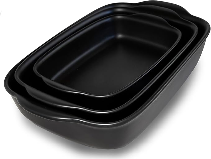 Saffron & Sage Casserole Dish Set of 3 - Baking Dishes for Oven, Contemporary Black Ceramic Baking Dish Set, Heavy Duty Bakeware, Up to 500° High Heat Resistant, Dishwasher, Freezer and Food Safe
