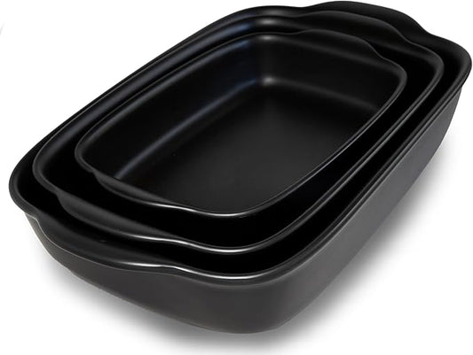 Saffron & Sage Casserole Dish Set of 3 - Baking Dishes for Oven, Contemporary Black Ceramic Baking Dish Set, Heavy Duty Bakeware, Up to 500° High Heat Resistant, Dishwasher, Freezer and Food Safe