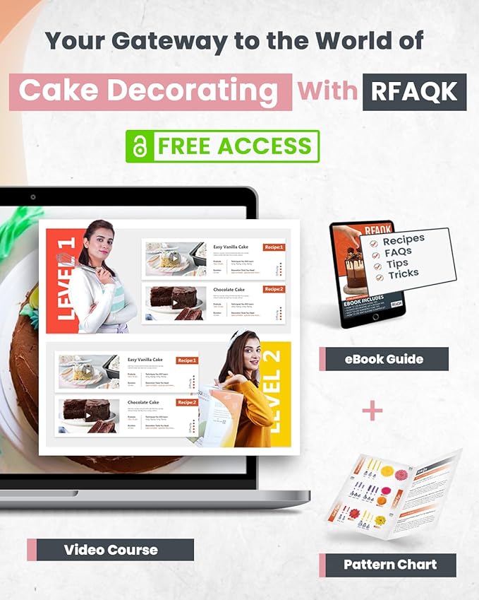 RFAQK 200PCs Cake Decorating Kit with Cake Turntable & Leveler, Baking Supplies Gift Includes 110+1 Piping Bags,55 Icing Tips,2 Frosting Spatulas, Adjustable Scraper, Video Tutorial, Booklet & more - Image 8