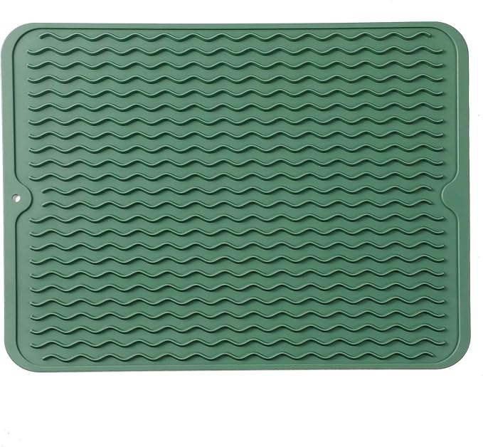 MicoYang Silicone Dish Drying Mat for Multiple Usage,Easy clean,Eco-friendly,Heat-resistant Silicone Mat for Kitchen Counter or Sink,Refrigerator or drawer liner Green L 16 inches x 12 inches by MicoYang