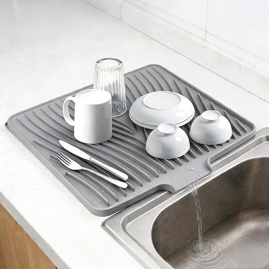 Silicone Drying Mat, 16"X13" With Built-in Drain Lip,Heat-Resistant,Eco-friendly,Hygienic Drying Pad,Leak-Proof and Non-Slip,Silicone Dish Drying Mat for Kitchen Counter or Sink（Gray 16X13） by LKYLIVE