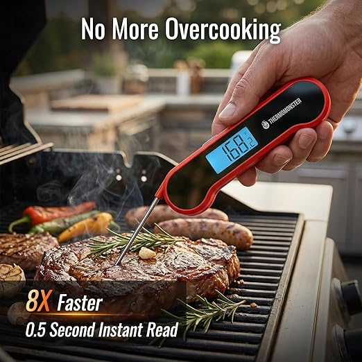 0.5 Sec Instant Read Meat Thermometer Digital with ±0.5℉ Precision, Food Thermometer for Cooking Kitchen Gadgets, Oven Grill Candy BBQ Essentials Accessories, Gifts for Him Dad Men Birthday, Red - Image 2