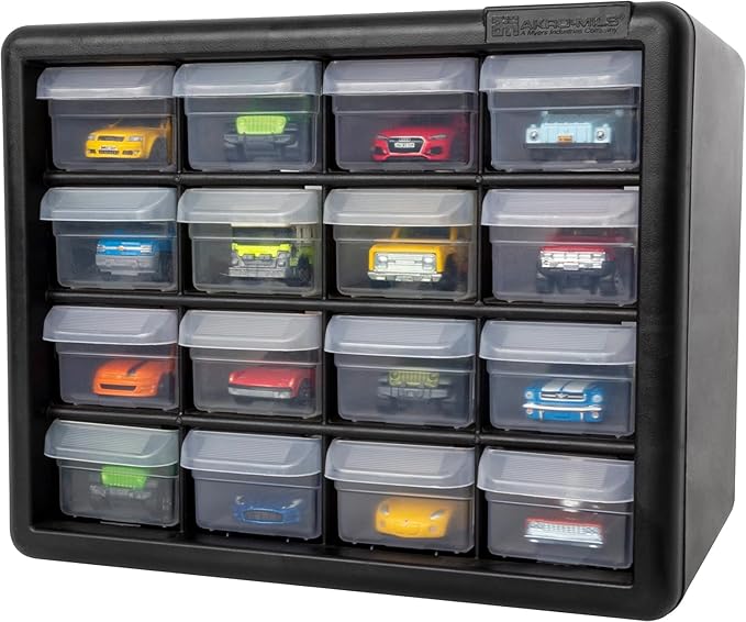 Akro-Mils 16-Drawer Plastic Drawer Storage Cabinet for Garage Organization, Beads, Makeup Organizer, Building Bricks Storage, Teacher Toolbox, 10-1/2" W x 6-1/2" D x 8-1/2" H, 10116 Black - Image 17