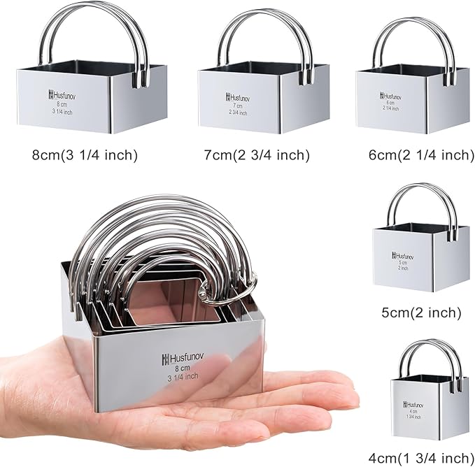 Biscuit Cutter Set Square Cookie Cutters with Handle 5 Pieces Stainless Steel Square Professional Baking Dough Tools for Cake - Image 2