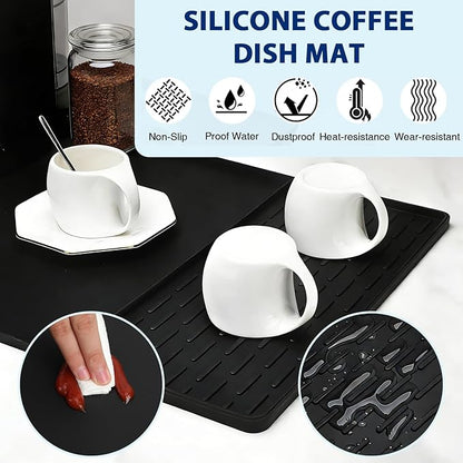 Silicone Coffee Mat 24" x 16", Heat Resistant Non Slip Leak Proof with Concave Convex Design & Detachable Drying Layer, Coffee Bar Mat for Espresso Machine, Coffee Maker Countertops (Black) - Image 5