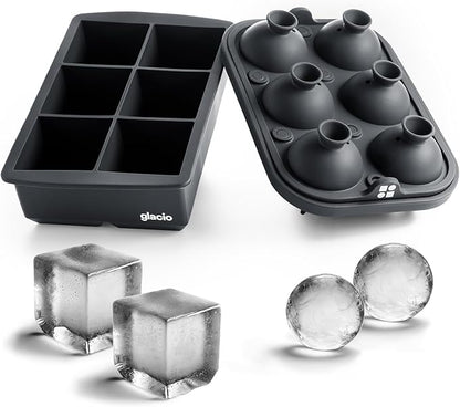 Ice Cube Molds – Large Silicone Ice & Sphere Mold Combo with Built-In Easy-Fill Funnel 2-Inch Round & Square Whiskey Ice Molds for Cocktails & Bourbon