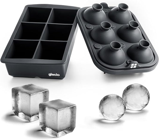 Ice Cube Molds – Large Silicone Ice & Sphere Mold Combo with Built-In Easy-Fill Funnel 2-Inch Round & Square Whiskey Ice Molds for Cocktails & Bourbon