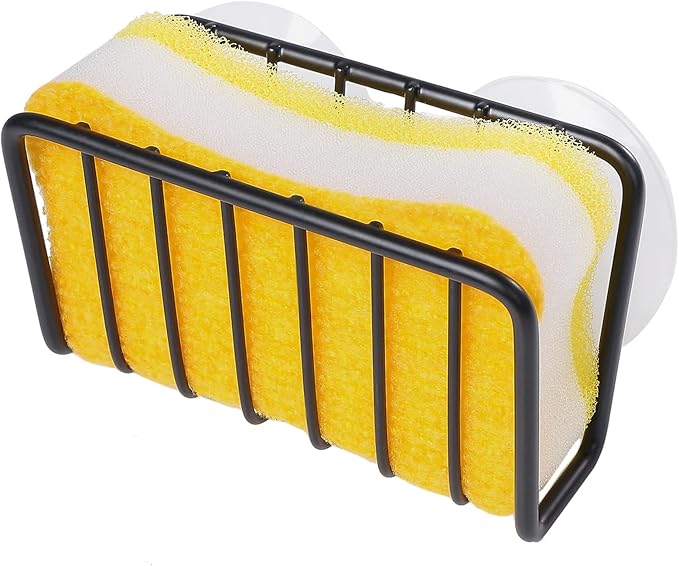 Toplife Sponge Holder for Kitchen Sink, Rust-Proof Suction Cup Sponge Caddy - Black - Image 2